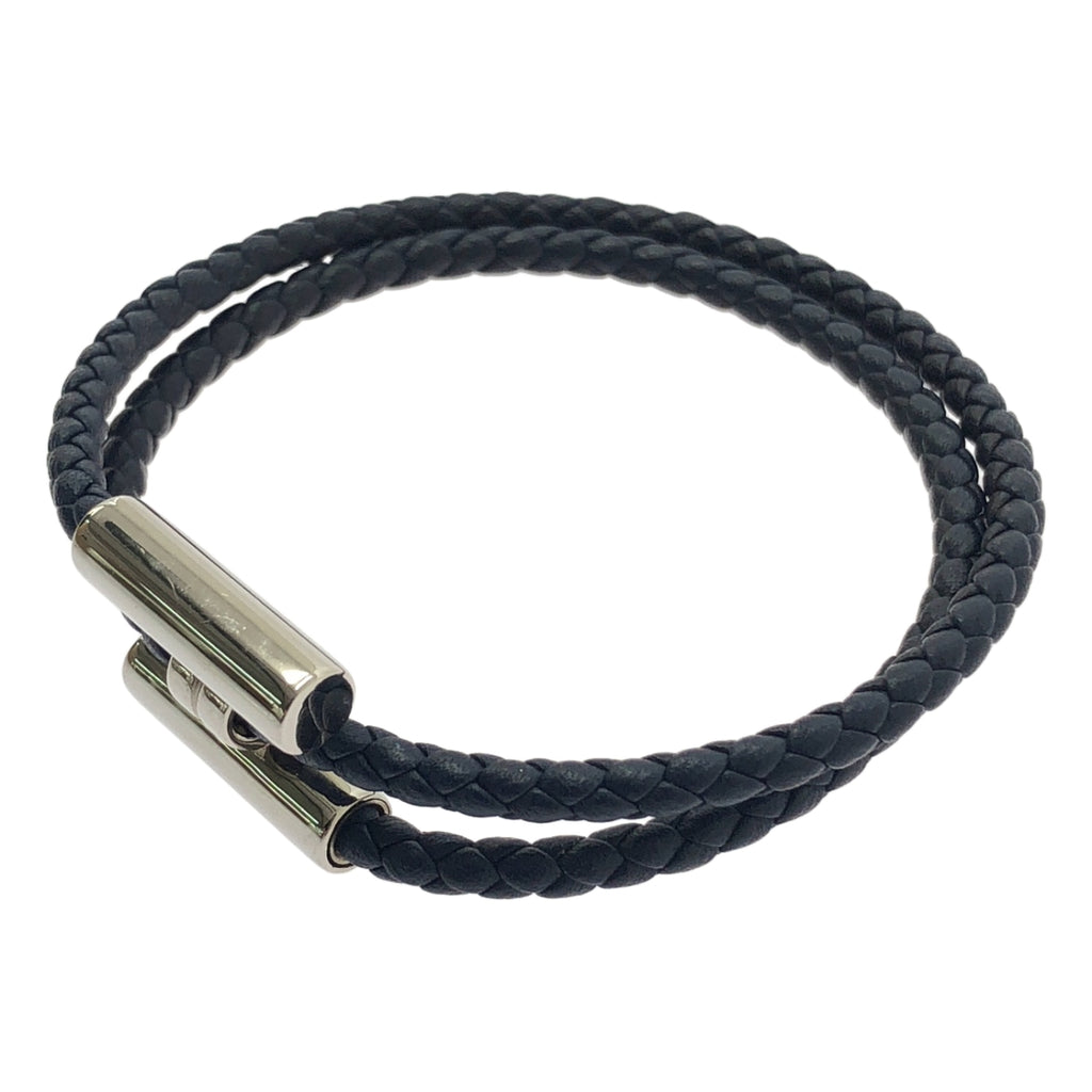 【미품】 HERMES / 헤르메스 | TOURNIS TRESSE 투르니 트레세 가죽 팔찌 | 실버 / 네이비 | 여성