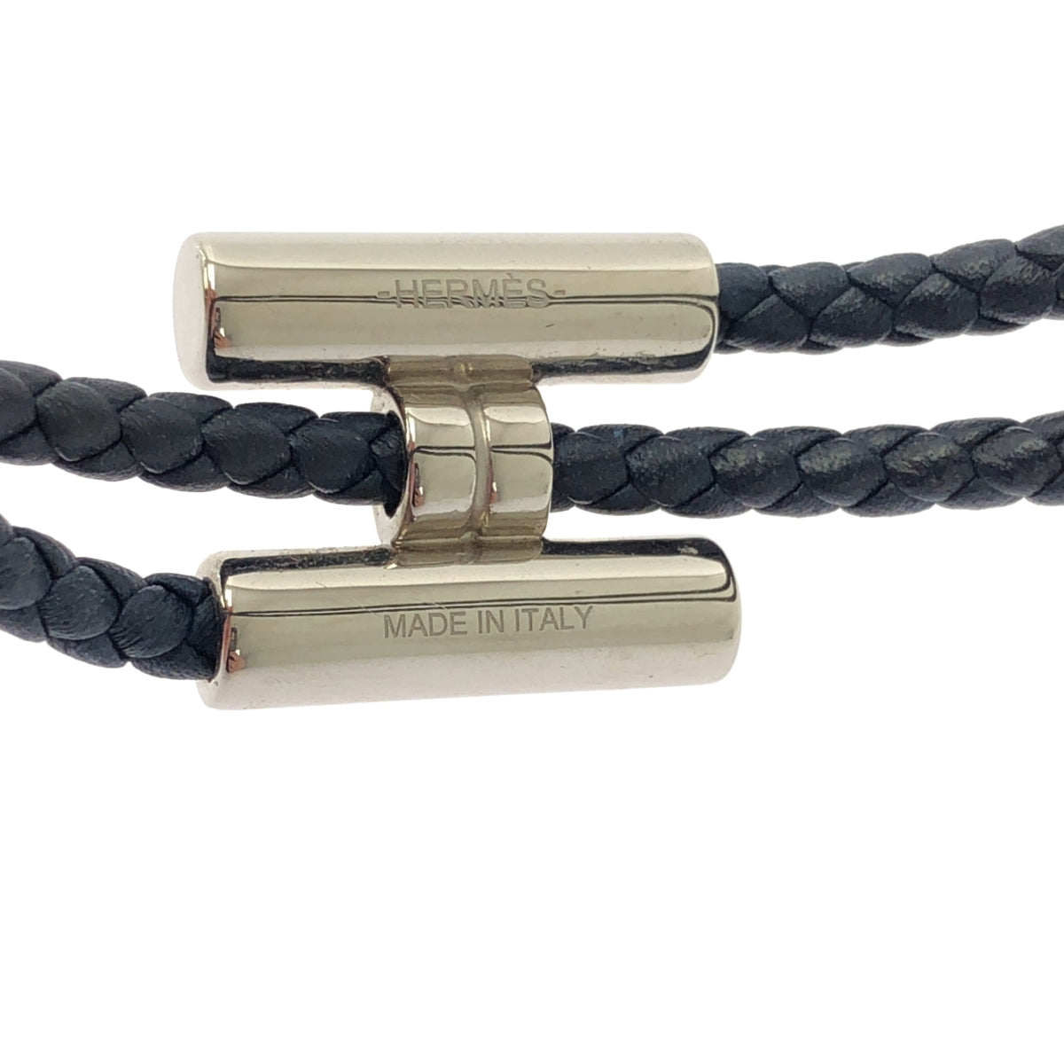 【미품】 HERMES / 헤르메스 | TOURNIS TRESSE 투르니 트레세 가죽 팔찌 | 실버 / 네이비 | 여성
