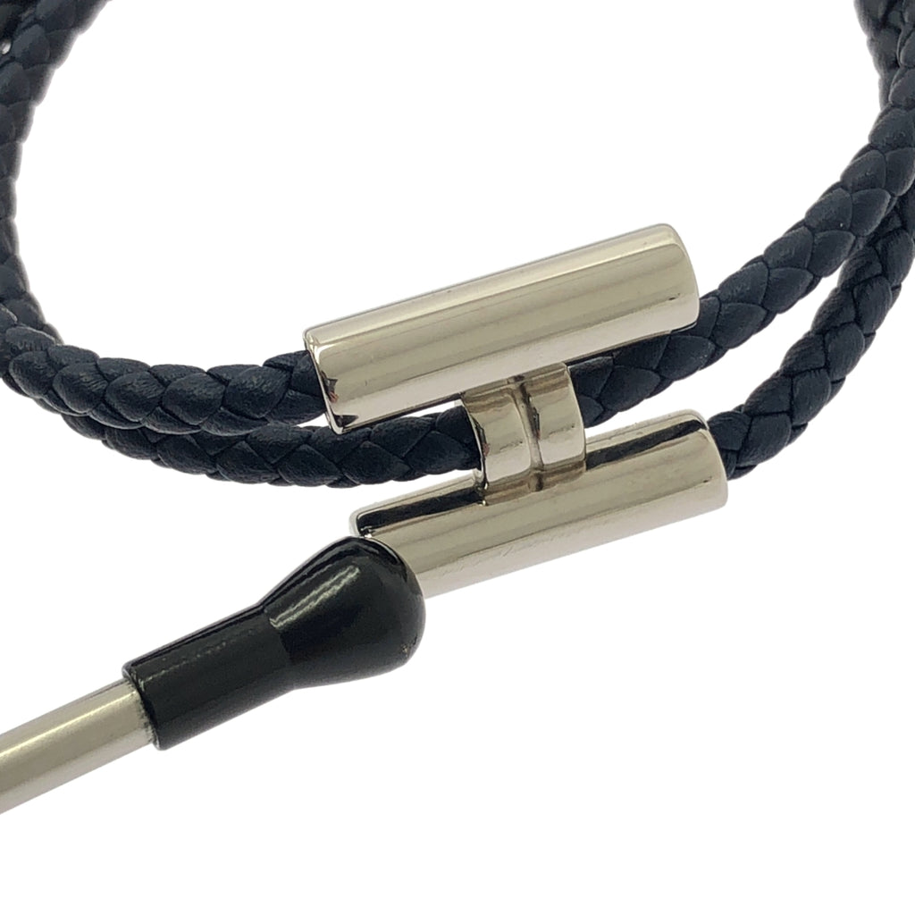 【미품】 HERMES / 헤르메스 | TOURNIS TRESSE 투르니 트레세 가죽 팔찌 | 실버 / 네이비 | 여성