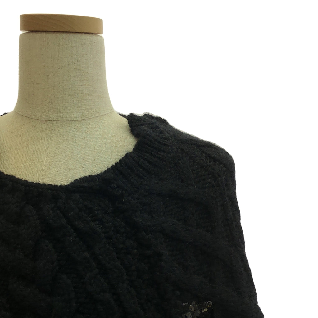【미품】 JUNYA WATANABE COMME des GARCONS / 준야와타나베 | 2014AW | 울 비쥬 장식 변형 레이스 전환 패치워크 케이블 니트 | S | 블랙 | 여성