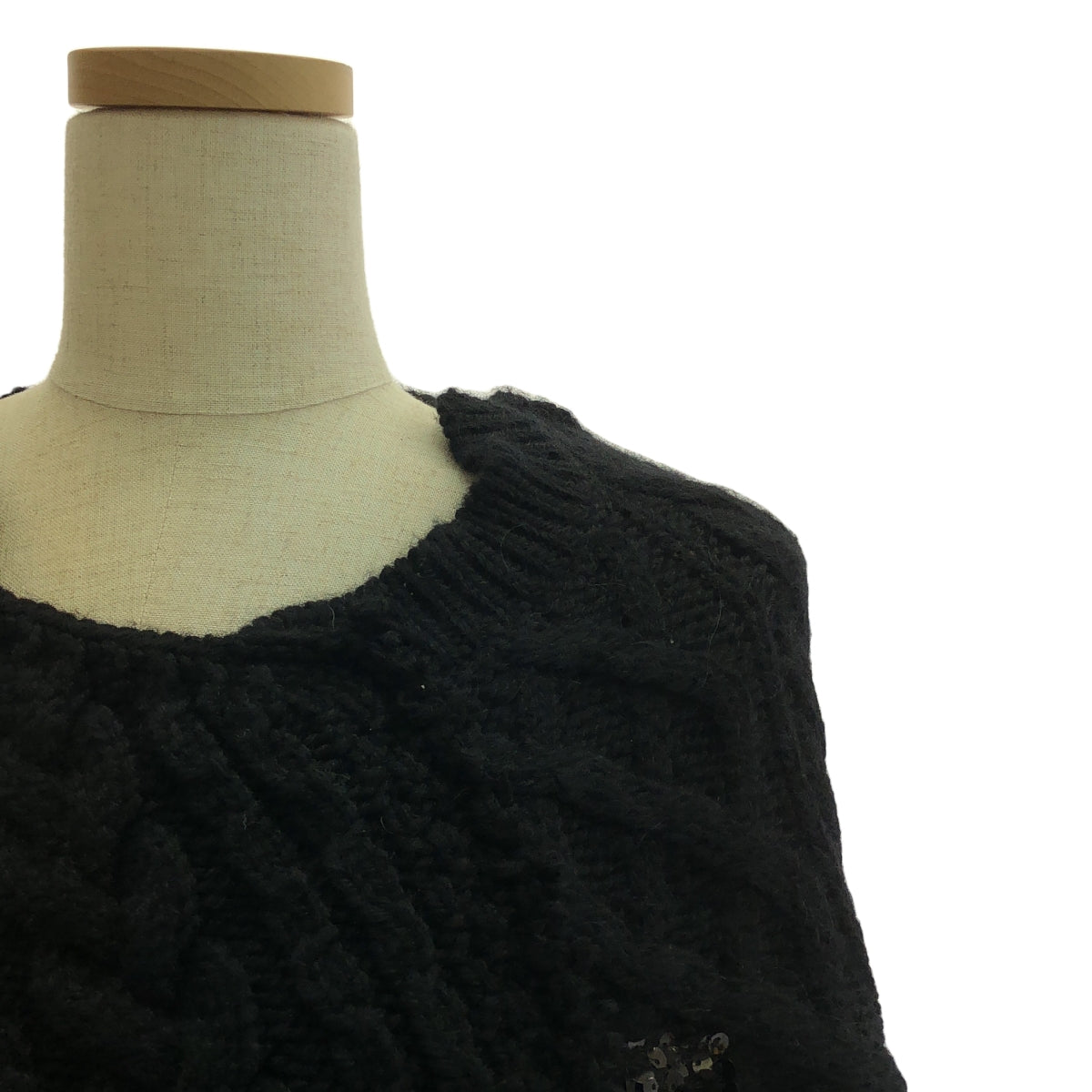 【美品】  JUNYA WATANABE COMME des GARCONS / ジュンヤワタナベ | 2014AW | ウール ビジュー 装飾 変形 レース切替 パッチワーク ケーブル ニット | S | ブラック | レディース