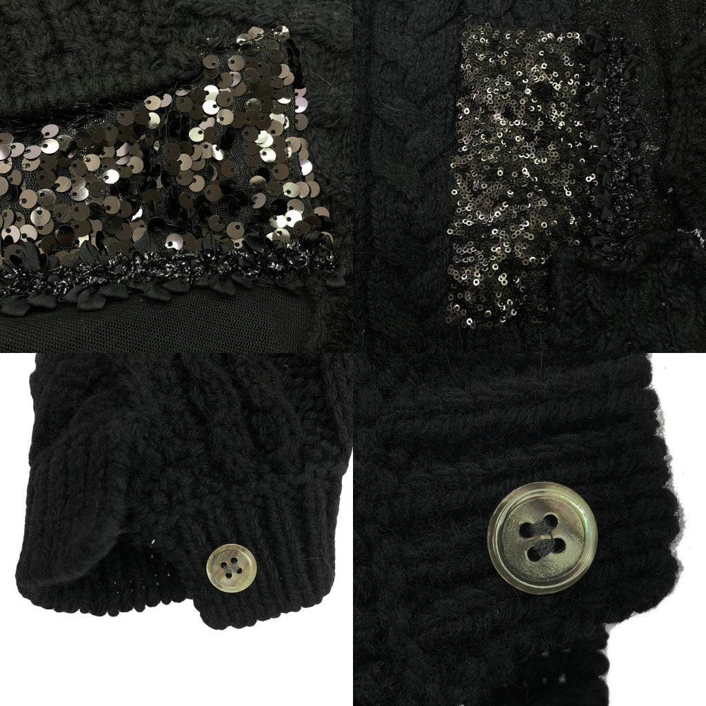 【미품】 JUNYA WATANABE COMME des GARCONS / 준야와타나베 | 2014AW | 울 비쥬 장식 변형 레이스 전환 패치워크 케이블 니트 | S | 블랙 | 여성