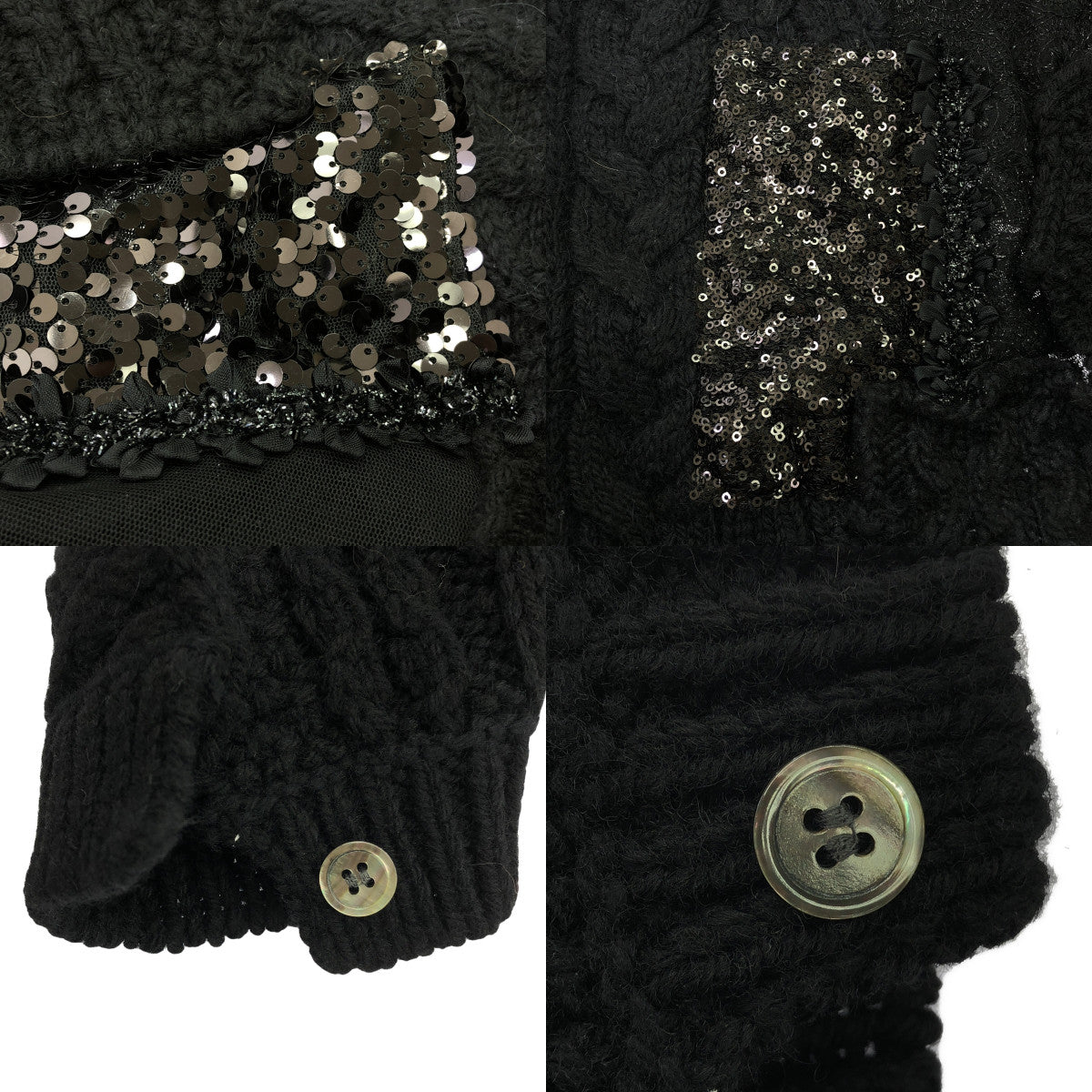 【미품】 JUNYA WATANABE COMME des GARCONS / 준야와타나베 | 2014AW | 울 비쥬 장식 변형 레이스 전환 패치워크 케이블 니트 | S | 블랙 | 여성