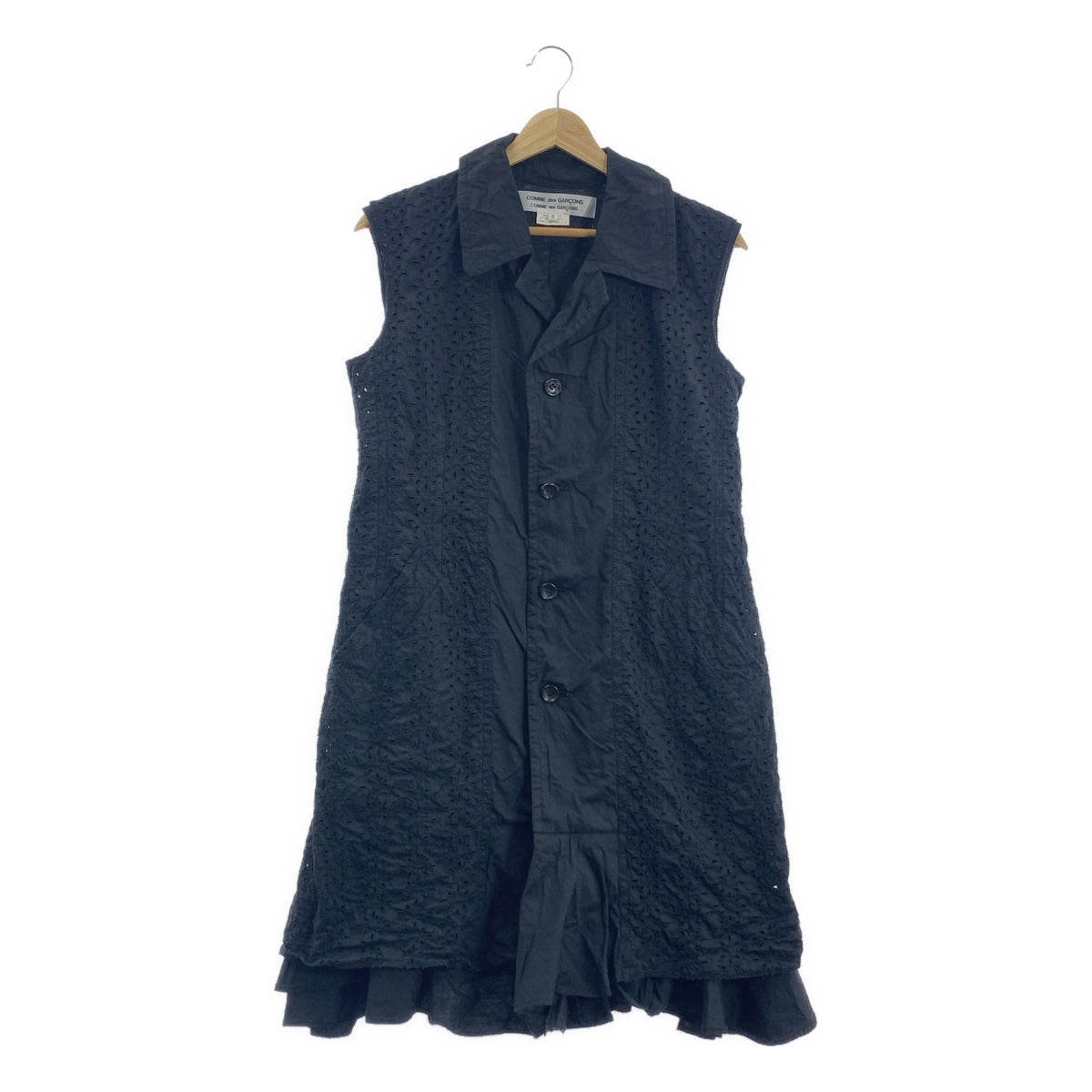 COMME des GARCONS | 鏤空層疊荷葉邊無袖長襯衫外套 | S 碼 | 黑色 | 女款