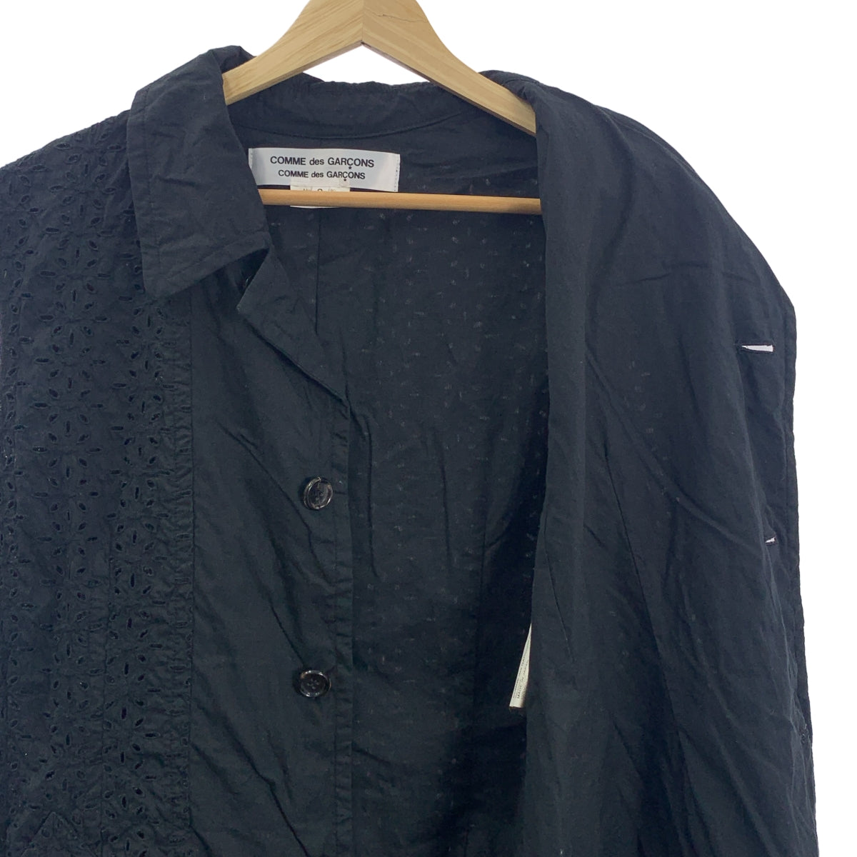 COMME des GARCONS | 鏤空層疊荷葉邊無袖長襯衫外套 | S 碼 | 黑色 | 女款