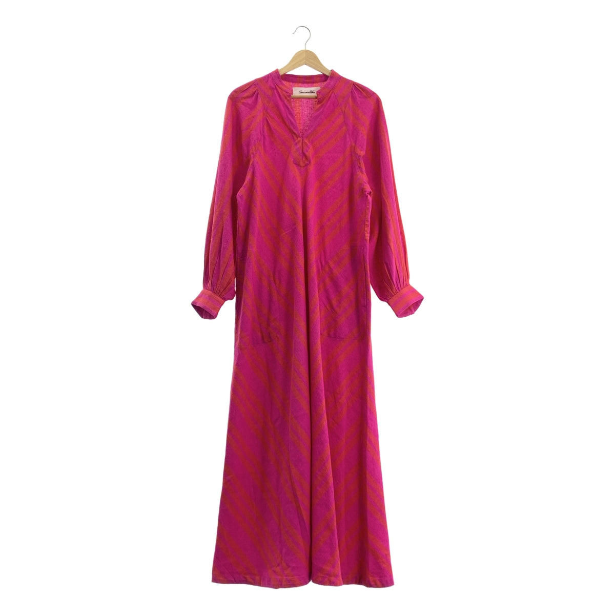 sara mallika / 사라마리카 | Wide Stripe Diagonal Dress / 네프 가공 게더 슬리브 포켓 원피스 | M |