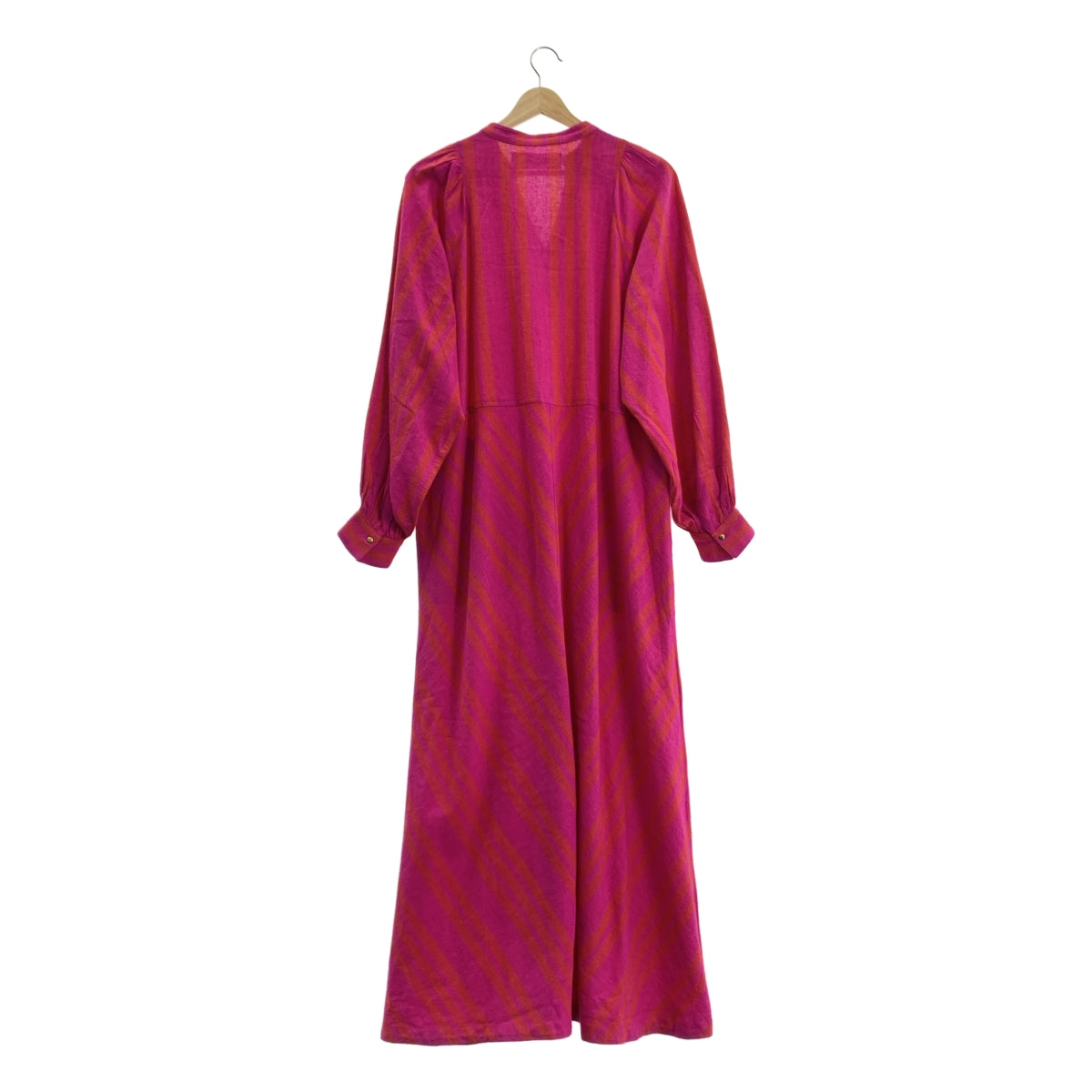 sara mallika | 寬條紋斜紋連身裙 | 拉絨、褶皺袖、口袋連身裙 | M碼 |