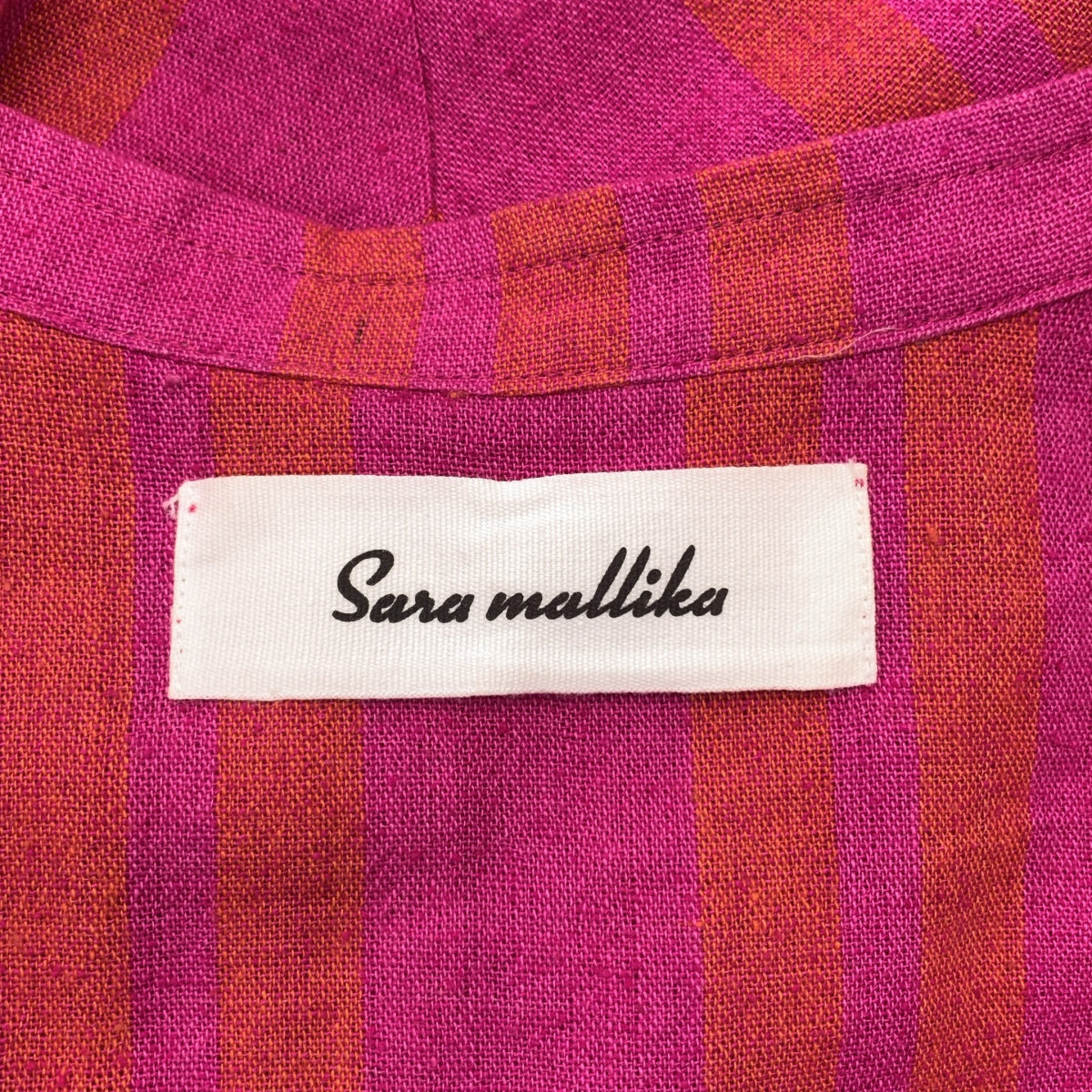 sara mallika | 寬條紋斜紋連身裙 | 拉絨、褶皺袖、口袋連身裙 | M碼 |