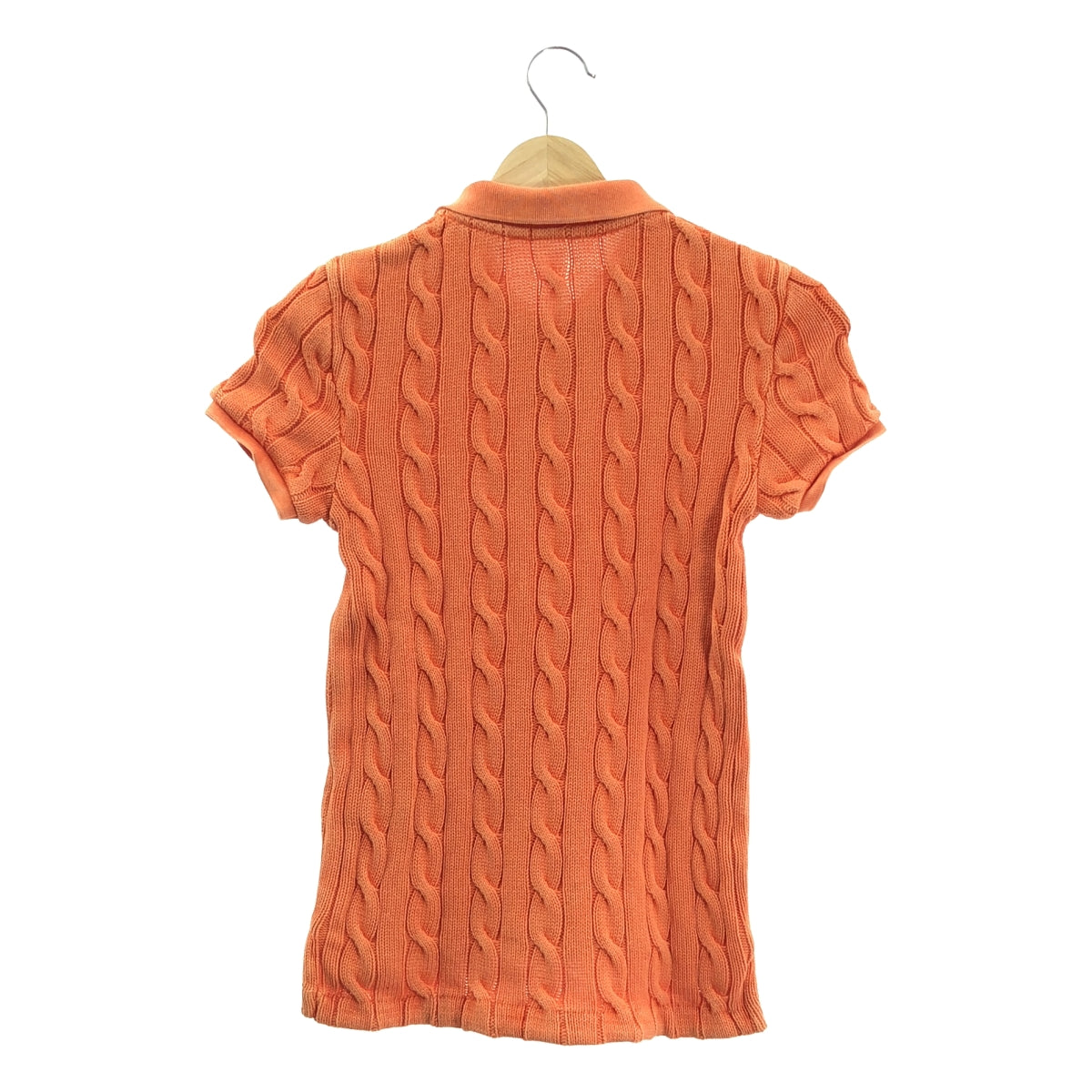 【美品】  POLO BY RALPH LAUREN / ポロバイラルフローレン | ウォッシュド加工 コットン ケーブルニット ポロシャツ | S | オレンジ | レディース