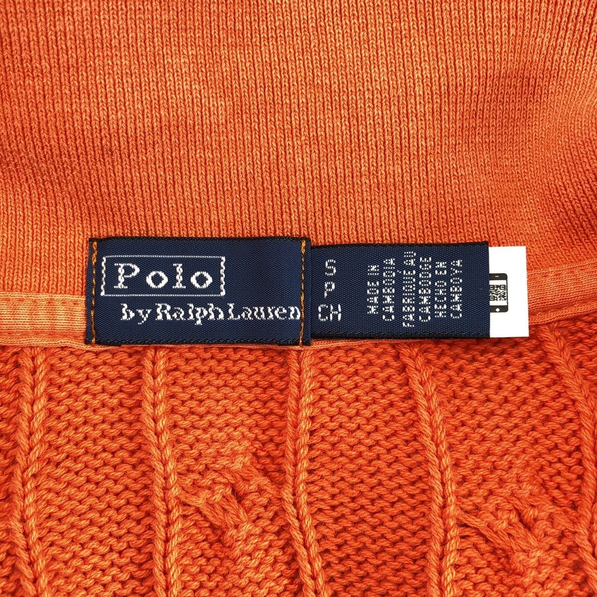 【美品】  POLO BY RALPH LAUREN / ポロバイラルフローレン | ウォッシュド加工 コットン ケーブルニット ポロシャツ | S | オレンジ | レディース