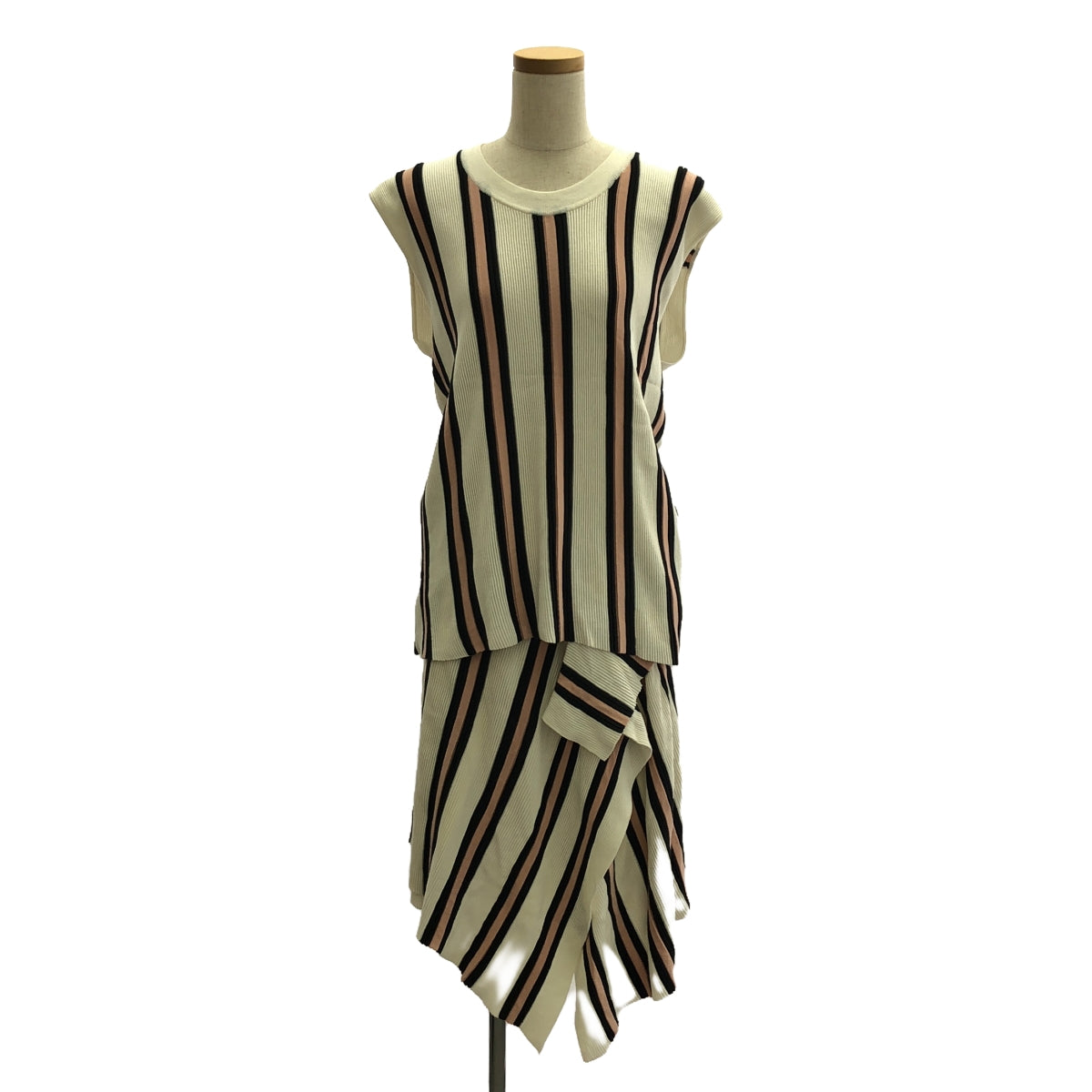 Christian Wijnants | Striped Sleeveless Knit Skirt Set | M | White/Black/Pink | Women's