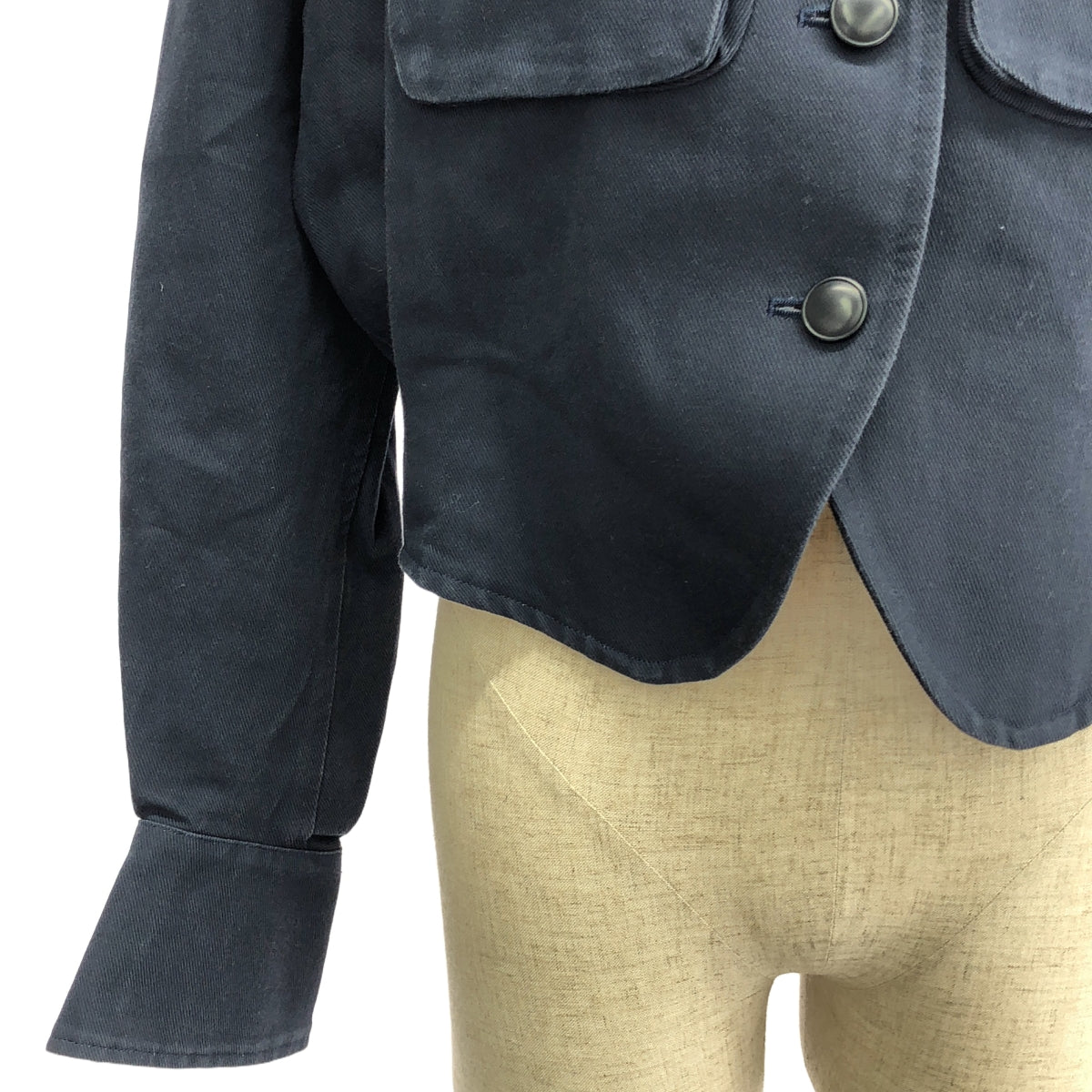 Mame Kurogouchi / マメクロゴウチ | Cotton Linen Twill Short Jacket コットン リネン ショート ジャケット | 2 | ネイビー | レディース