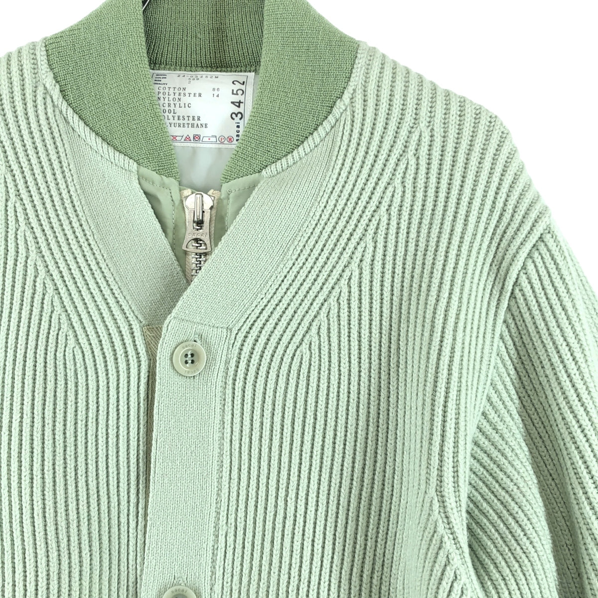 sacai | 2024 秋冬系列 | 尼龍斜紋針織拼接開襟衫飛行員夾克 | 尺寸 2 | 男士