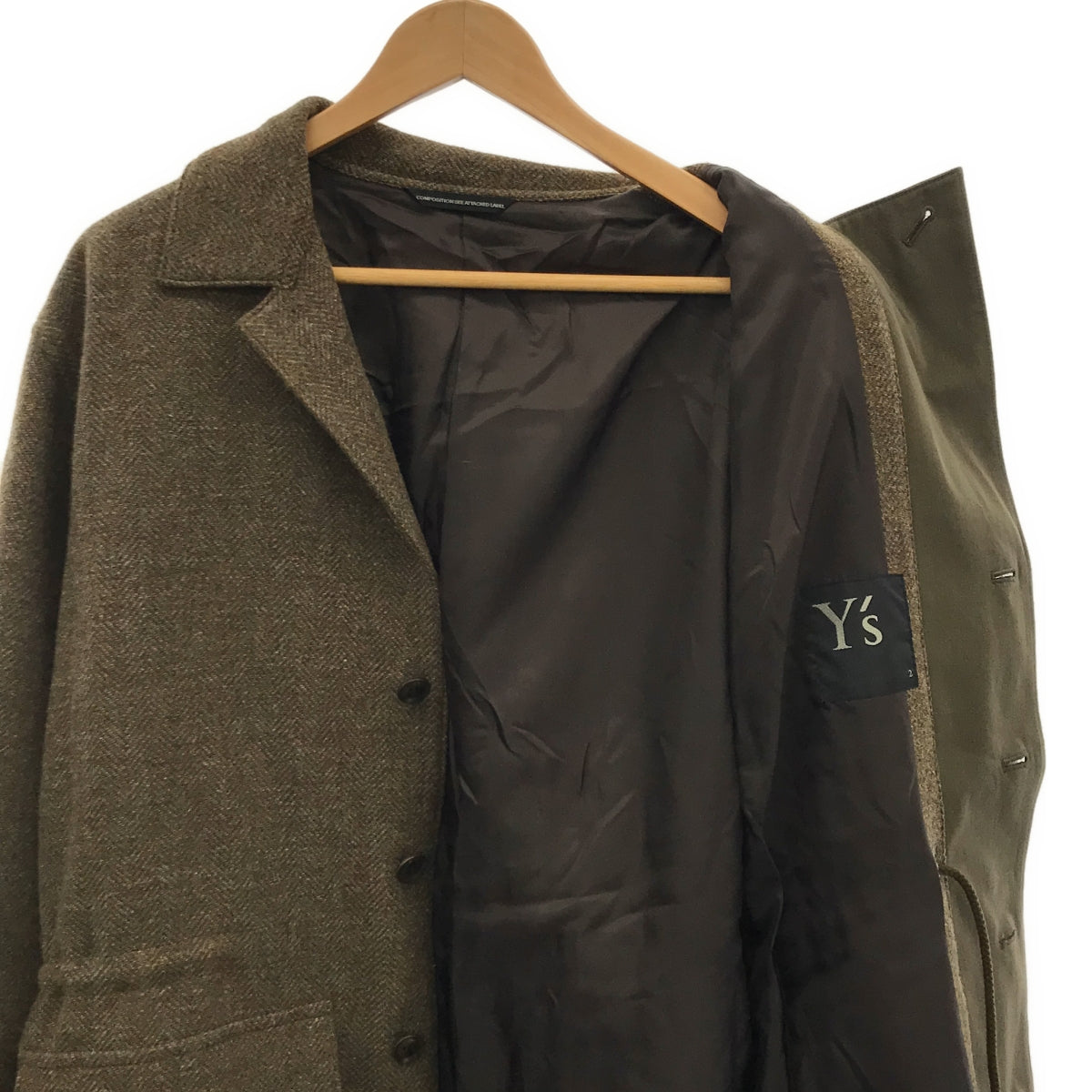 [Good Condition] Y's / Y's Yohji Yamamoto | 2022AW | Wool Tweed Asymmetrical Drawstring Jacket / Fully Lined | 2 | Olive | Women's