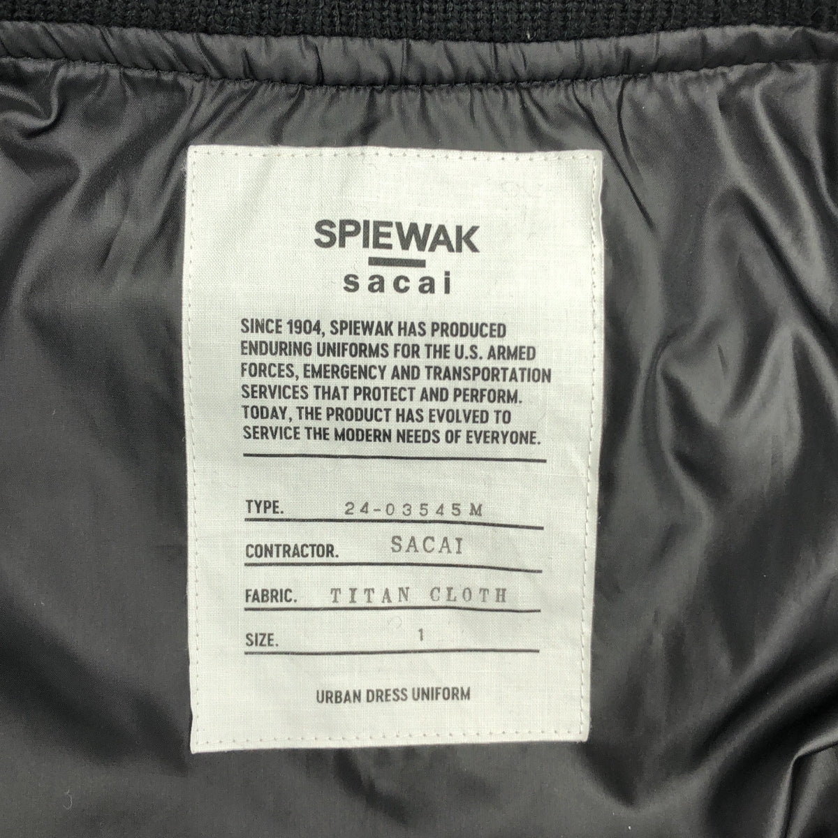 [近新] sacai | 2024 秋冬 | SPIEWAK Gonz MG 多貼布寬鬆飛行員外套 | 尺寸 1 | 黑色 | 男款