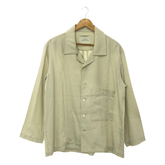 Studio Nicholson | PENN Lyocell Patch Pocket Open Collar Shirt | L | WATER / Light Gray | Men's