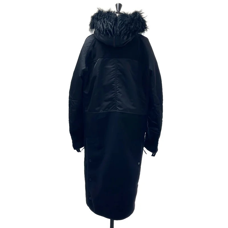 JUNYA WATANABE COMME des GARCONS / ジュンヤワタナベ | 2022AW | ウール 異素材 切替 ドッキング ミリタリー モッズコート ファーフーディ | XS | レディース