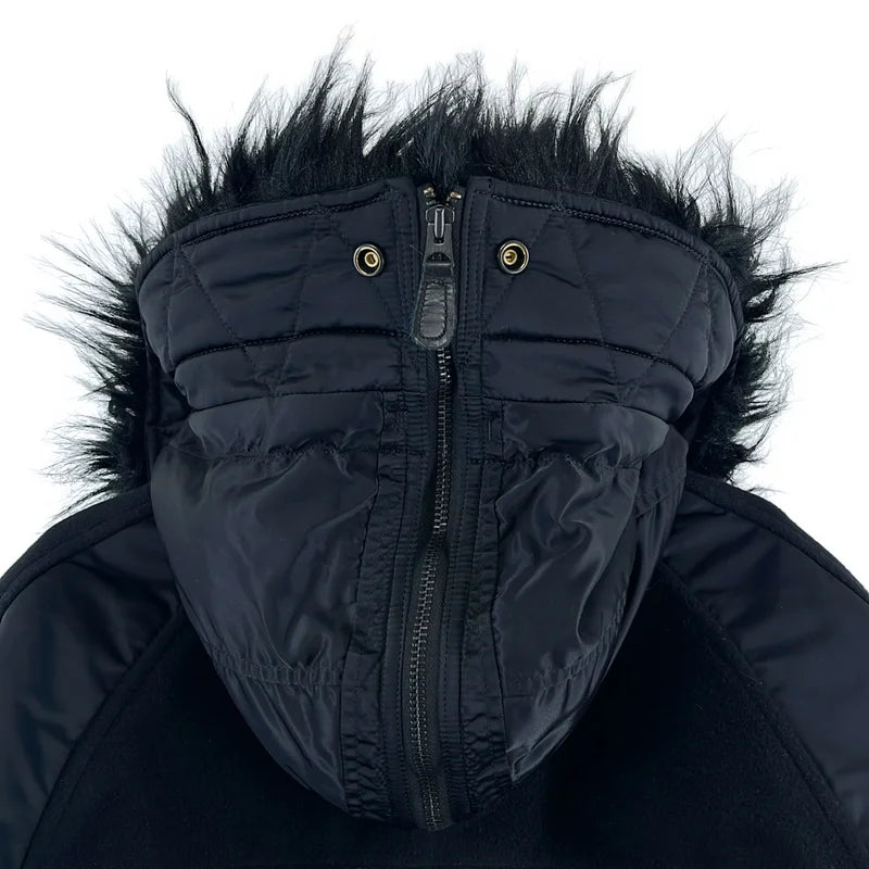 JUNYA WATANABE COMME des GARCONS / ジュンヤワタナベ | 2022AW | ウール 異素材 切替 ドッキング ミリタリー モッズコート ファーフーディ | XS | レディース