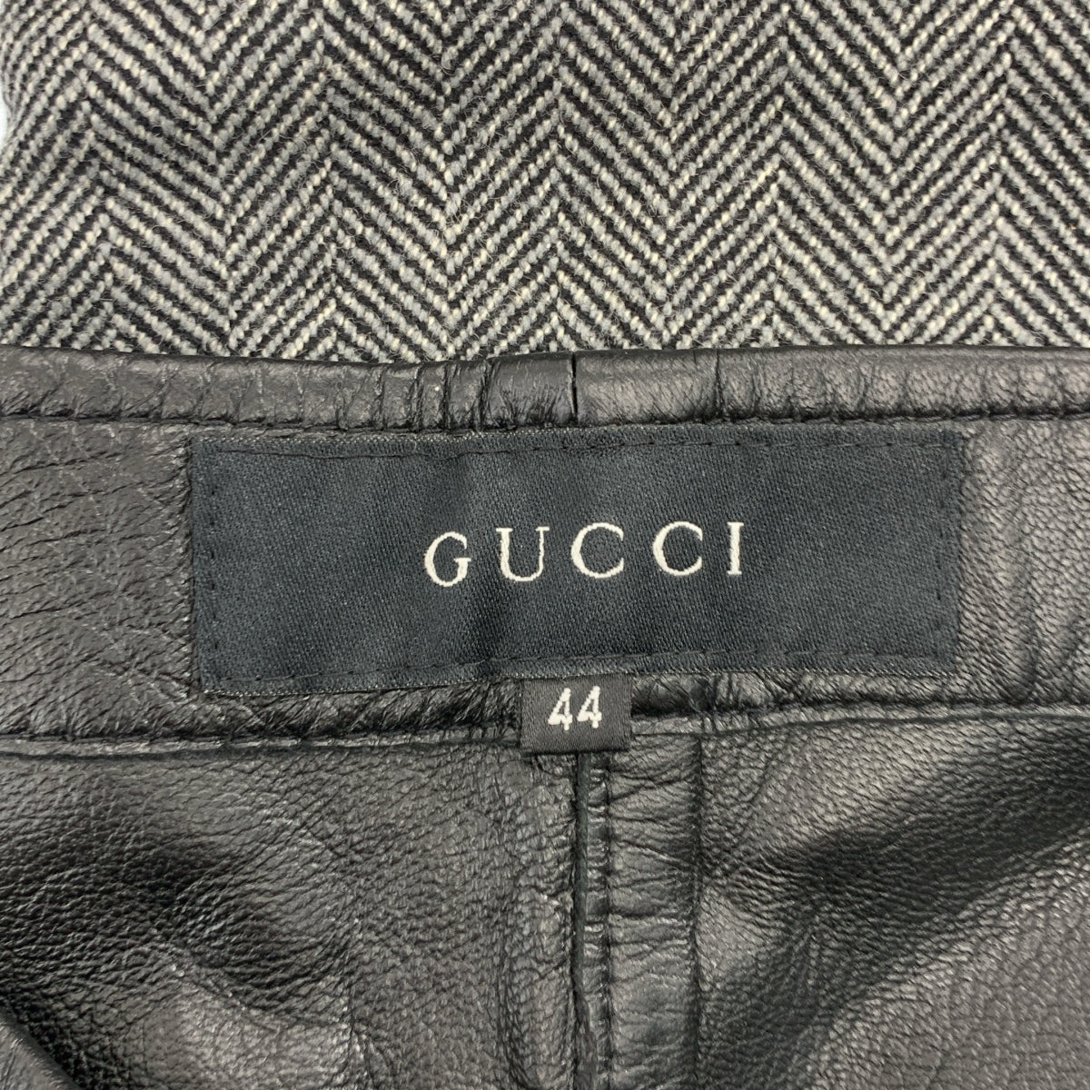 GUCCI | 湯姆福特時代皮革人字紋機車褲 | 尺寸 44 | 男款