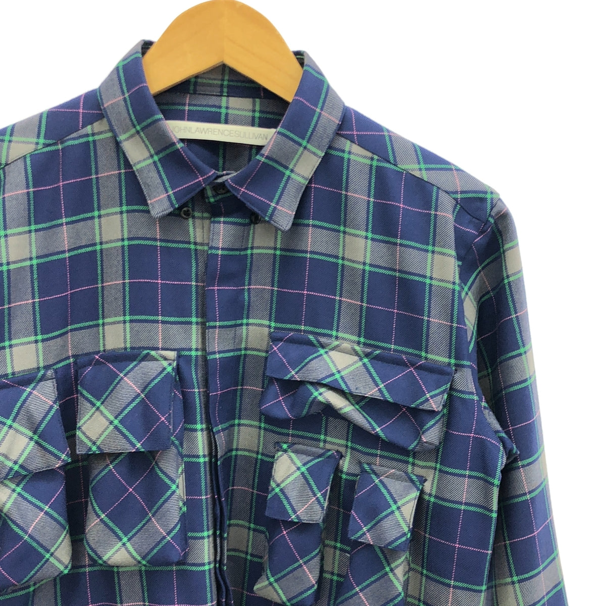 JOHN LAWRENCE SULLIVAN / 존 로렌스 설리반 | 멀티 포켓 체크 울 긴 소매 셔츠 | 36 | 네이비 / 멀티 컬러 | 남성