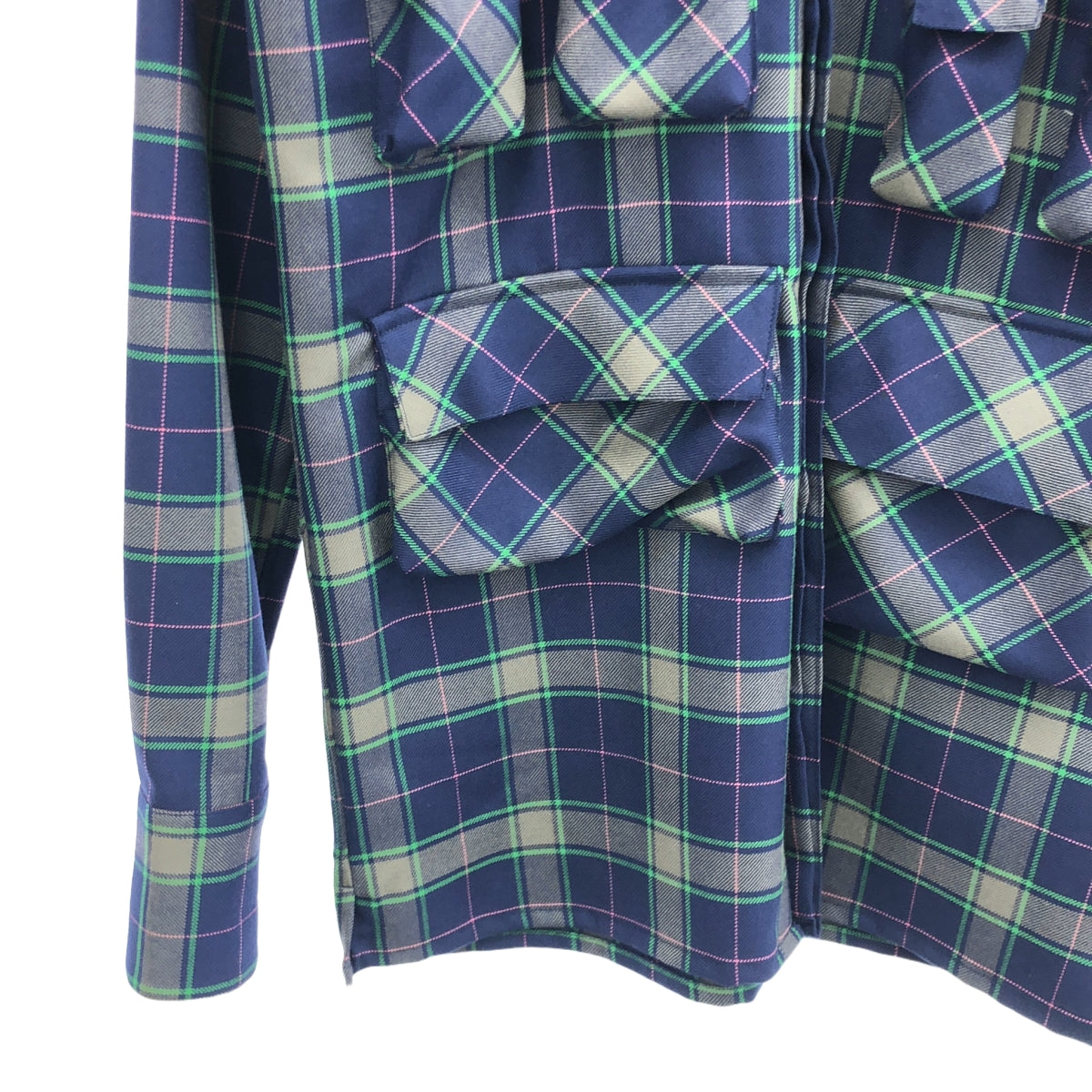 JOHN LAWRENCE SULLIVAN / 존 로렌스 설리반 | 멀티 포켓 체크 울 긴 소매 셔츠 | 36 | 네이비 / 멀티 컬러 | 남성