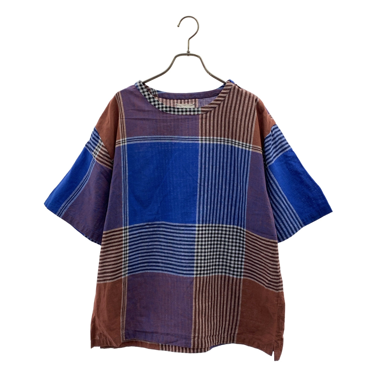 mii / 미 | 코튼 체크 숄더 지퍼 컷소우 블라우스 | S | 여성