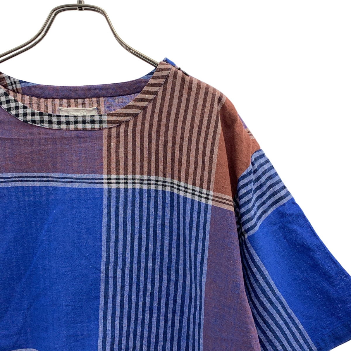 mii / 미 | 코튼 체크 숄더 지퍼 컷소우 블라우스 | S | 여성