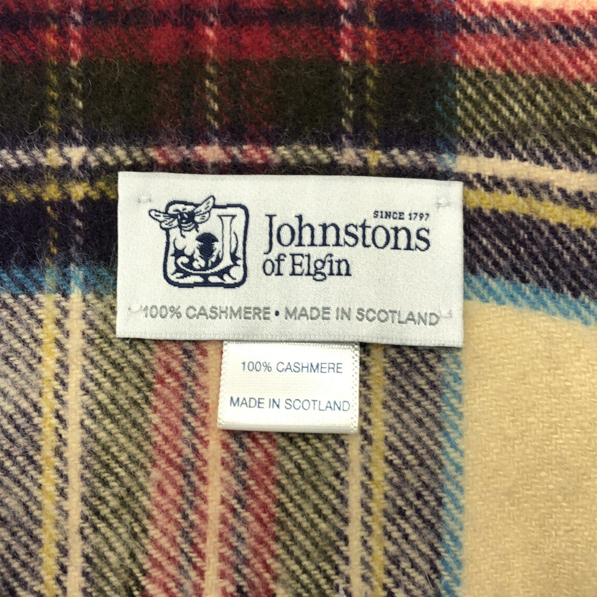 JOHNSTONS OF ELGIN / 존스턴스 오브 엘건 | cashmere 100% / 캐시미어 체크 프린지 스톨 머플러 / 유니섹스 |