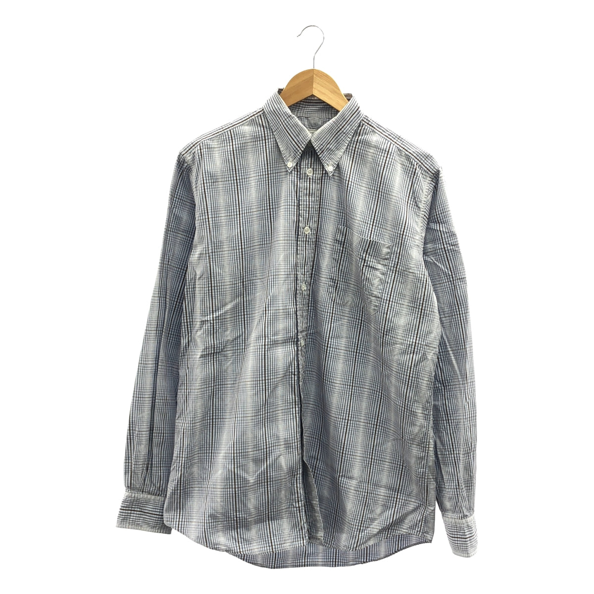 HERMES / 헤르메스 | 코튼 체크 버튼 다운 셔츠 | 39 15 1/2 | 브라운 / 블루 / 화이트 | 남성