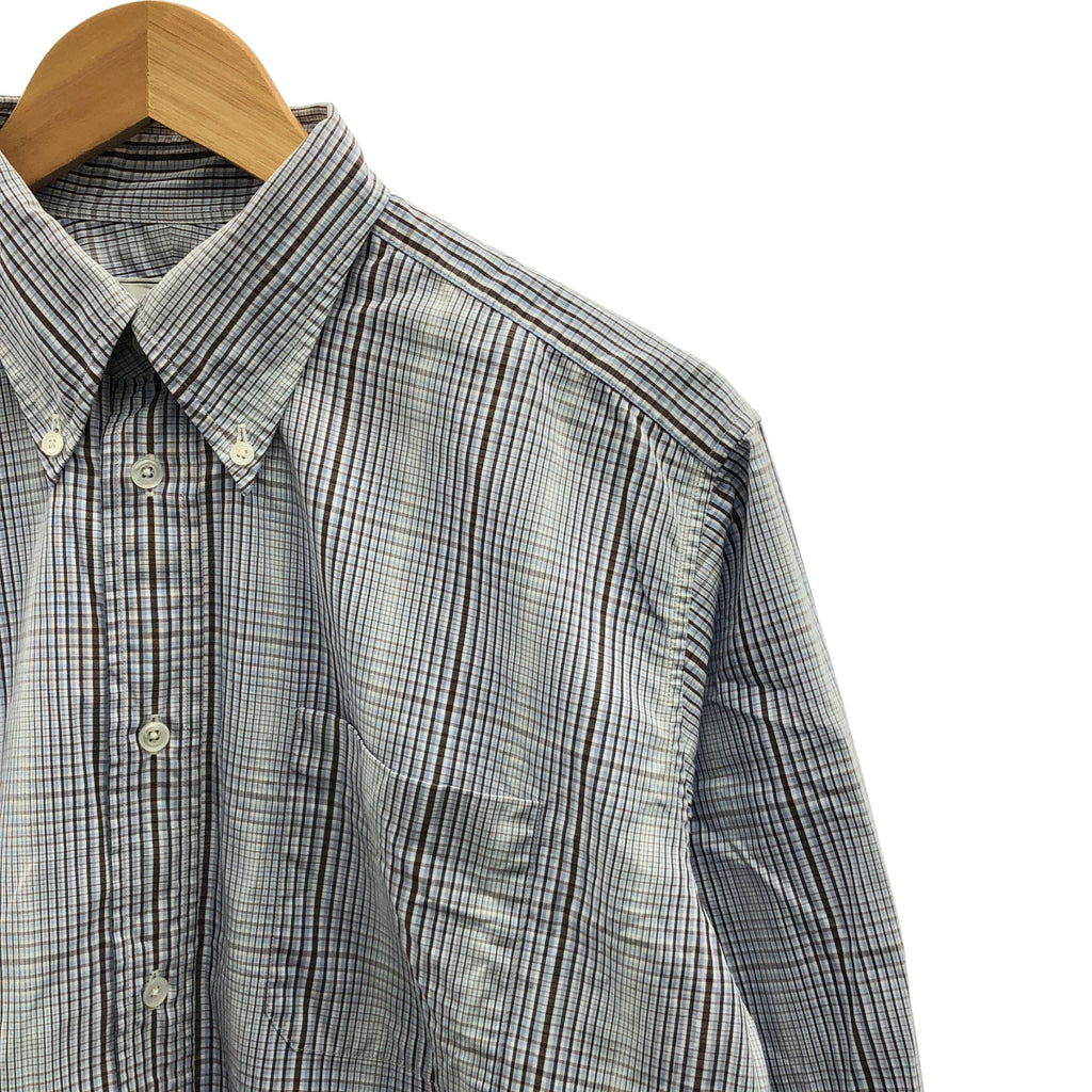 HERMES / 헤르메스 | 코튼 체크 버튼 다운 셔츠 | 39 15 1/2 | 브라운 / 블루 / 화이트 | 남성