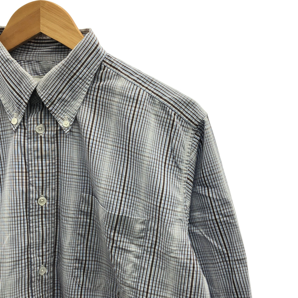 HERMES / 헤르메스 | 코튼 체크 버튼 다운 셔츠 | 39 15 1/2 | 브라운 / 블루 / 화이트 | 남성
