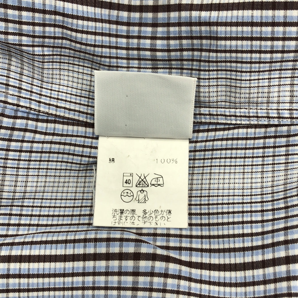 HERMES / 헤르메스 | 코튼 체크 버튼 다운 셔츠 | 39 15 1/2 | 브라운 / 블루 / 화이트 | 남성