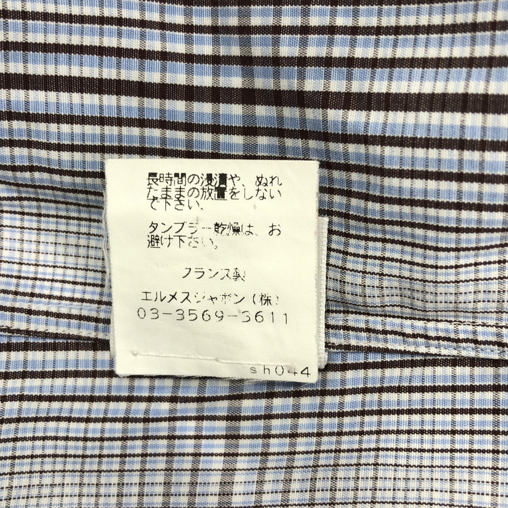 HERMES / 헤르메스 | 코튼 체크 버튼 다운 셔츠 | 39 15 1/2 | 브라운 / 블루 / 화이트 | 남성