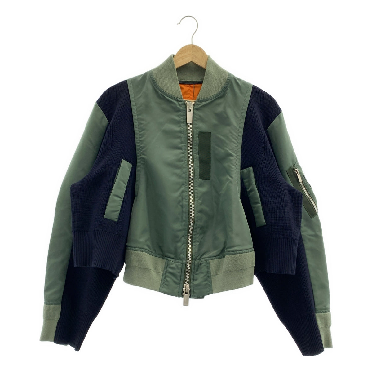 sacai / サカイ | 2024SS | ナイロンツイル ニット ドッキング ブルゾン MA-1 ボンバージャケット | 2 | レディース