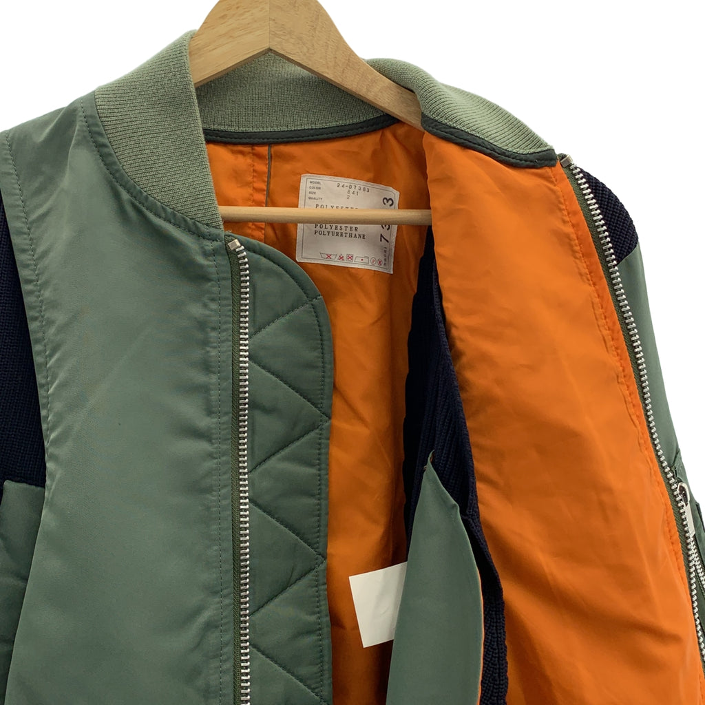 sacai / サカイ | 2024SS | ナイロンツイル ニット ドッキング ブルゾン MA-1 ボンバージャケット | 2 | レディース