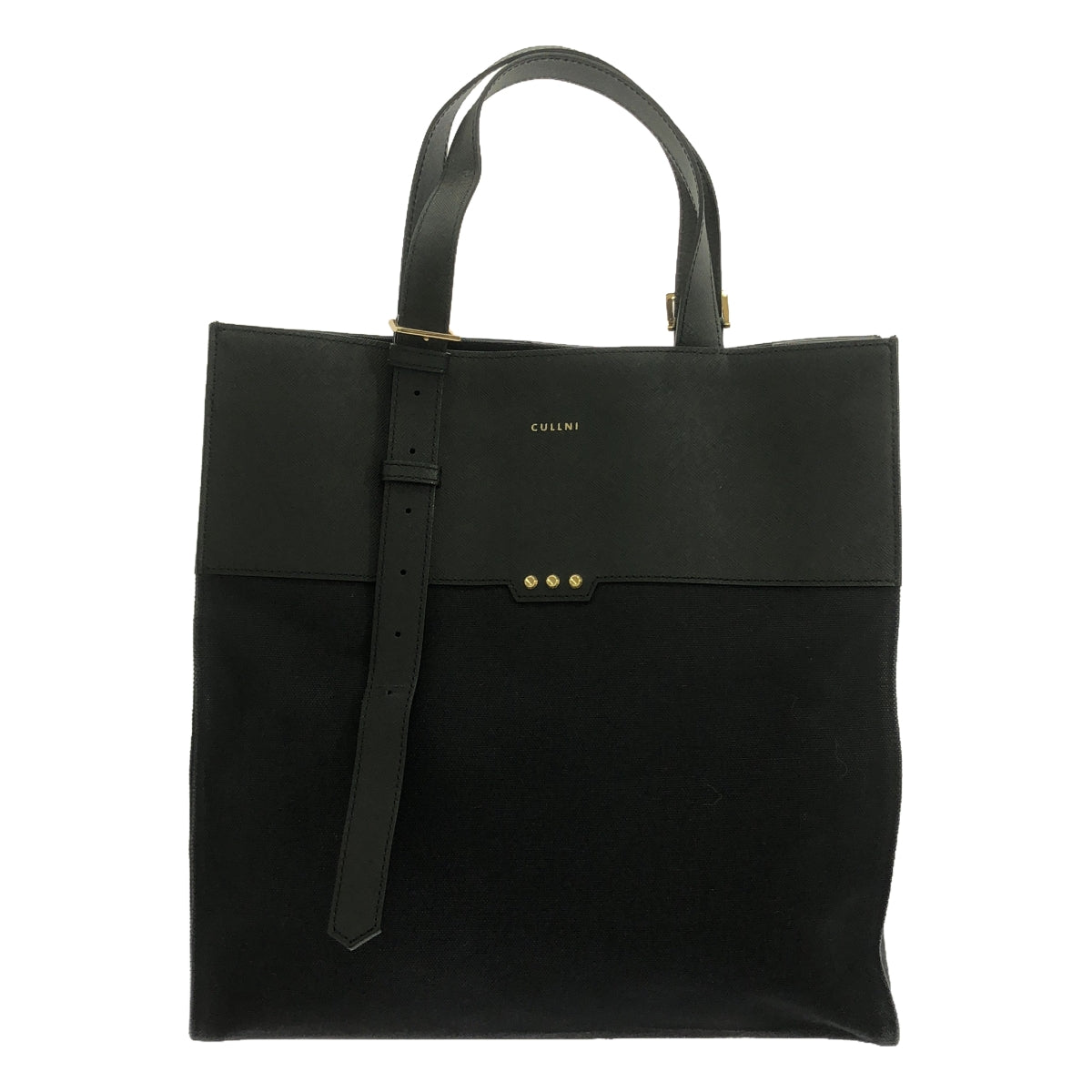 CULLNI / クルニ | Belt Handle Leather&Canvas Combination Tote Bag レザー キャンバス コンビ トートバッグ | ブラック | メンズ