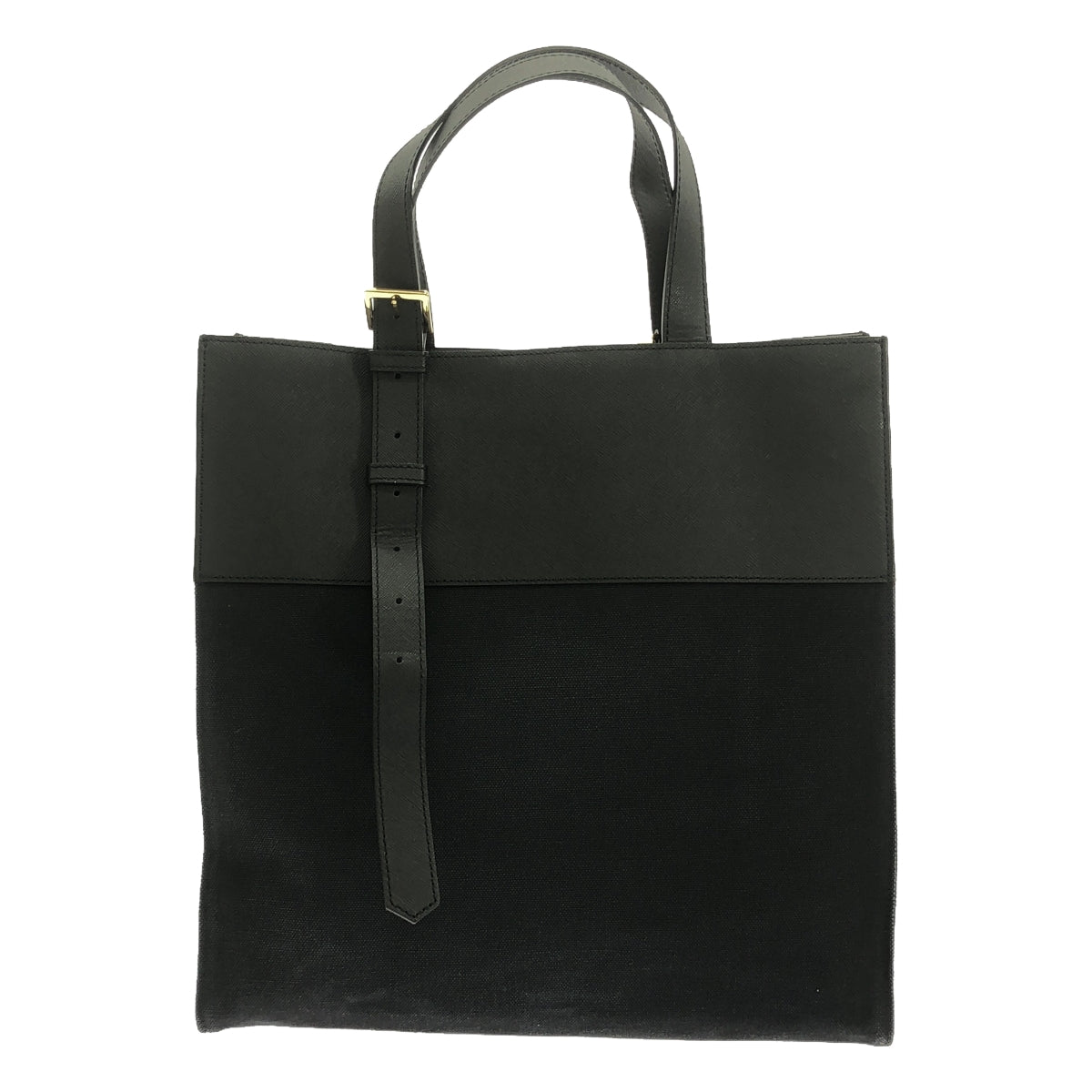 CULLNI / Kurni | Belt Handle Leather &amp; Canvas Combination Tote Bag Leather Canvas Combination Tote Bag | Black | Men's