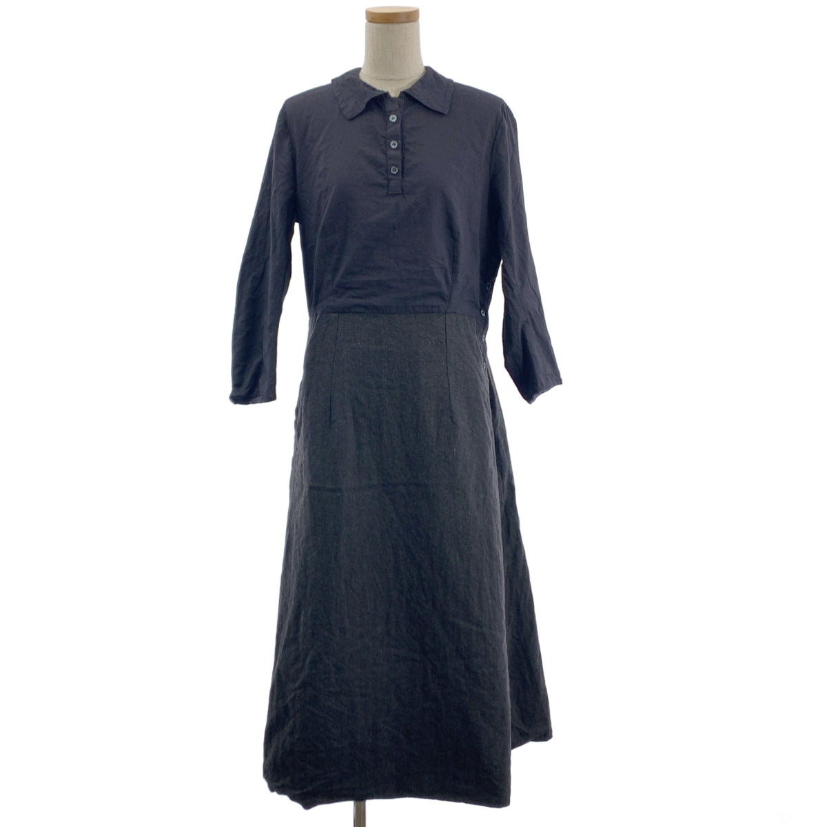 【미품】 Paul Harnden / 폴 하덴 | tweed dress / 다른 소재 전환 트위드 셔츠 원피스 / 총 안감 | L | black / gray | 여성