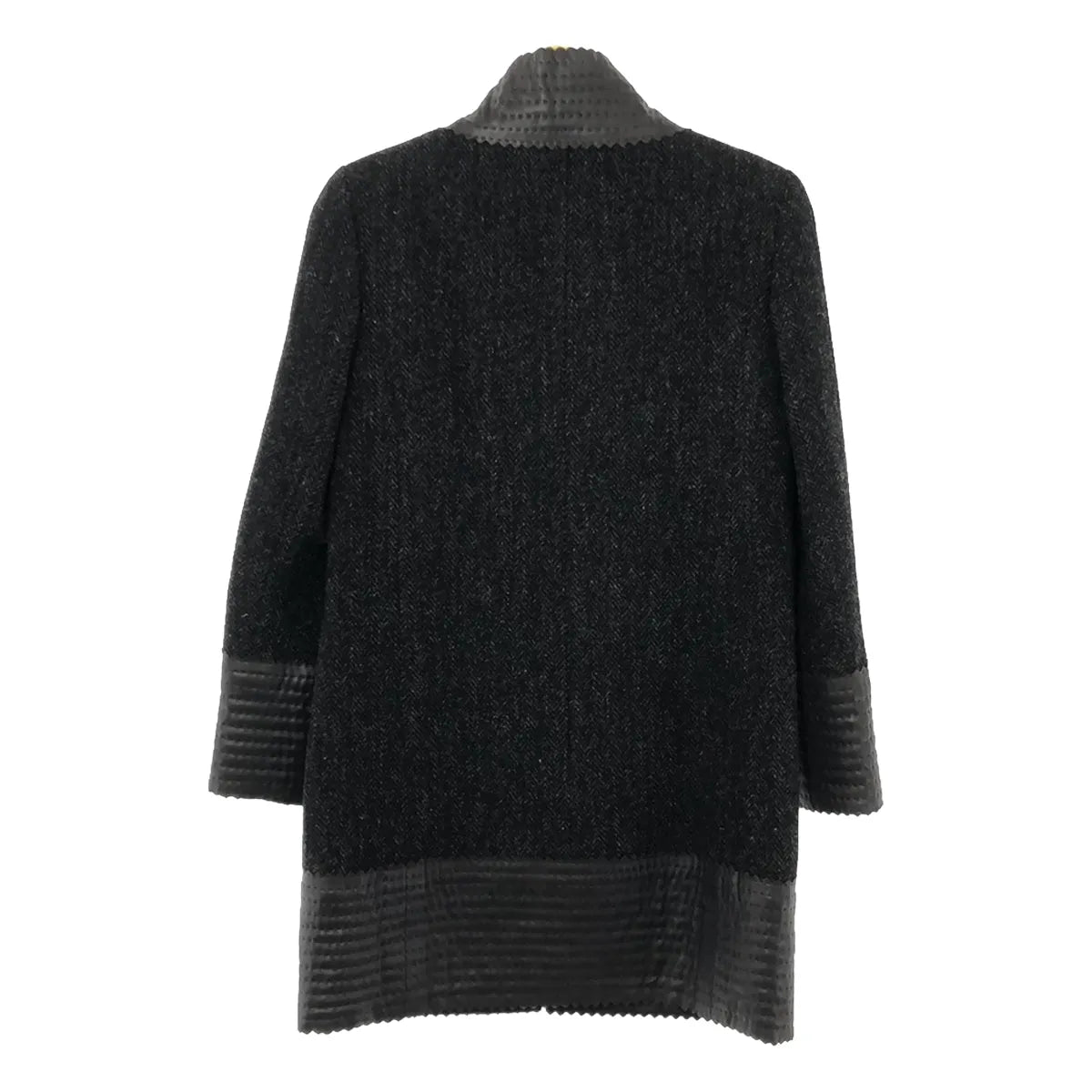 [狀況良好] 香奈兒 |羊毛人字紋粗花呢小羊皮飾邊絲綢襯裡拉鍊大衣 |尺寸 36 |灰色 |女性的