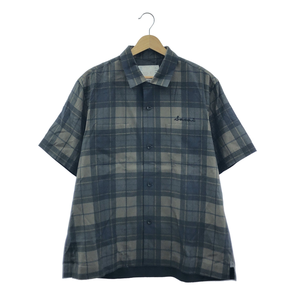 [新品] sacai | 2025SS | 格紋印花襯衫，開領，格紋印花，短袖 | 尺寸 1 | 卡其色/海軍藍 | 男士