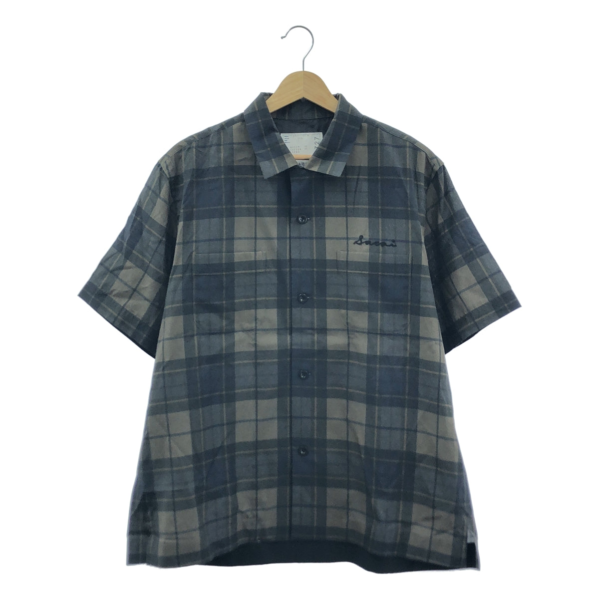 [新品] sacai | 2025SS | 格紋印花襯衫，開領，格紋印花，短袖 | 尺寸 1 | 卡其色/海軍藍 | 男士