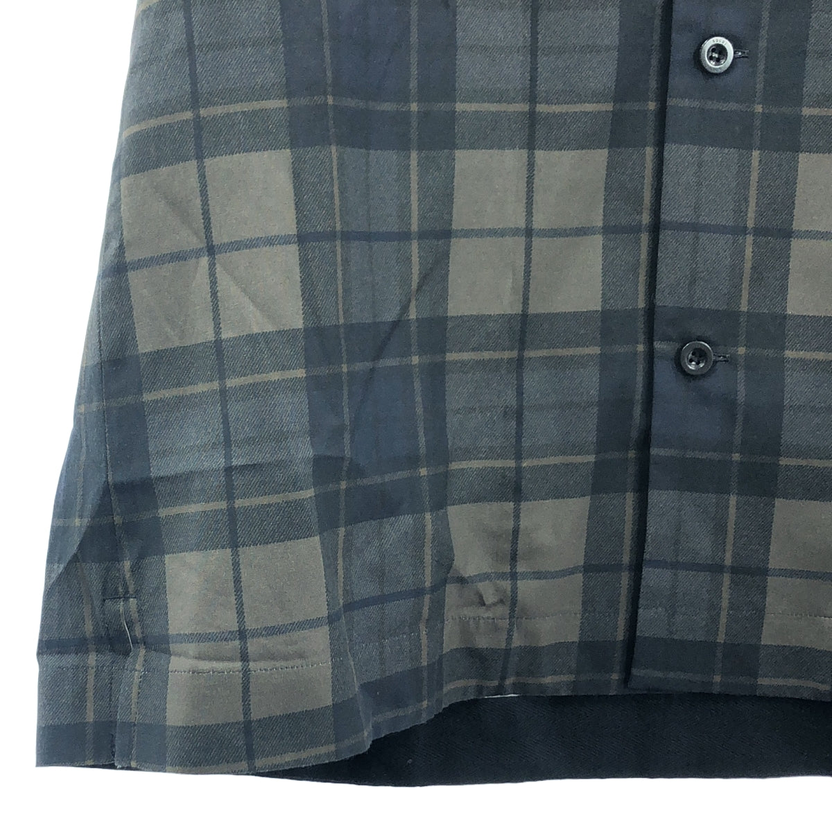 [新品] sacai | 2025SS | 格紋印花襯衫，開領，格紋印花，短袖 | 尺寸 1 | 卡其色/海軍藍 | 男士