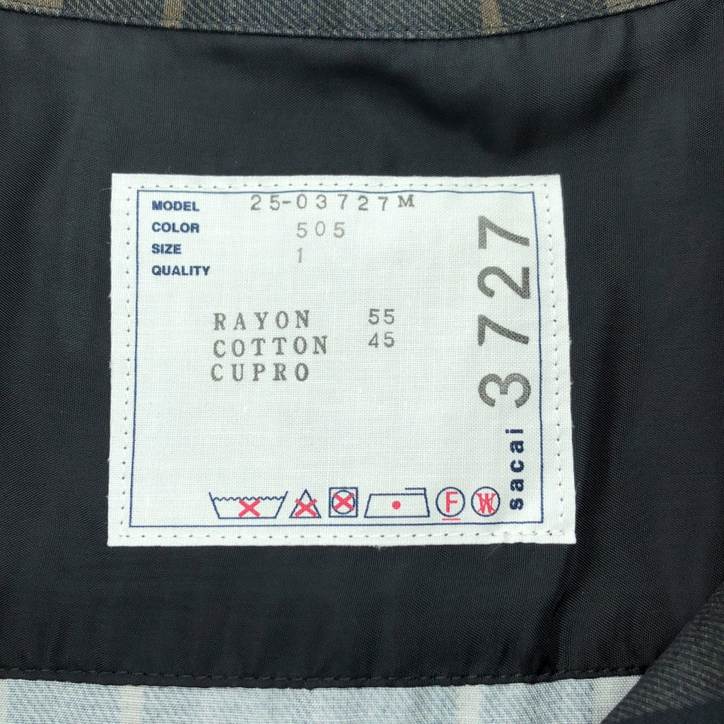 [新品] sacai | 2025SS | 格紋印花襯衫，開領，格紋印花，短袖 | 尺寸 1 | 卡其色/海軍藍 | 男士