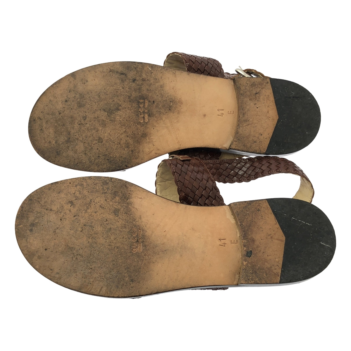 GUCCI | 編織網眼皮革搭扣涼鞋 | 41碼 | 棕色 | 男款