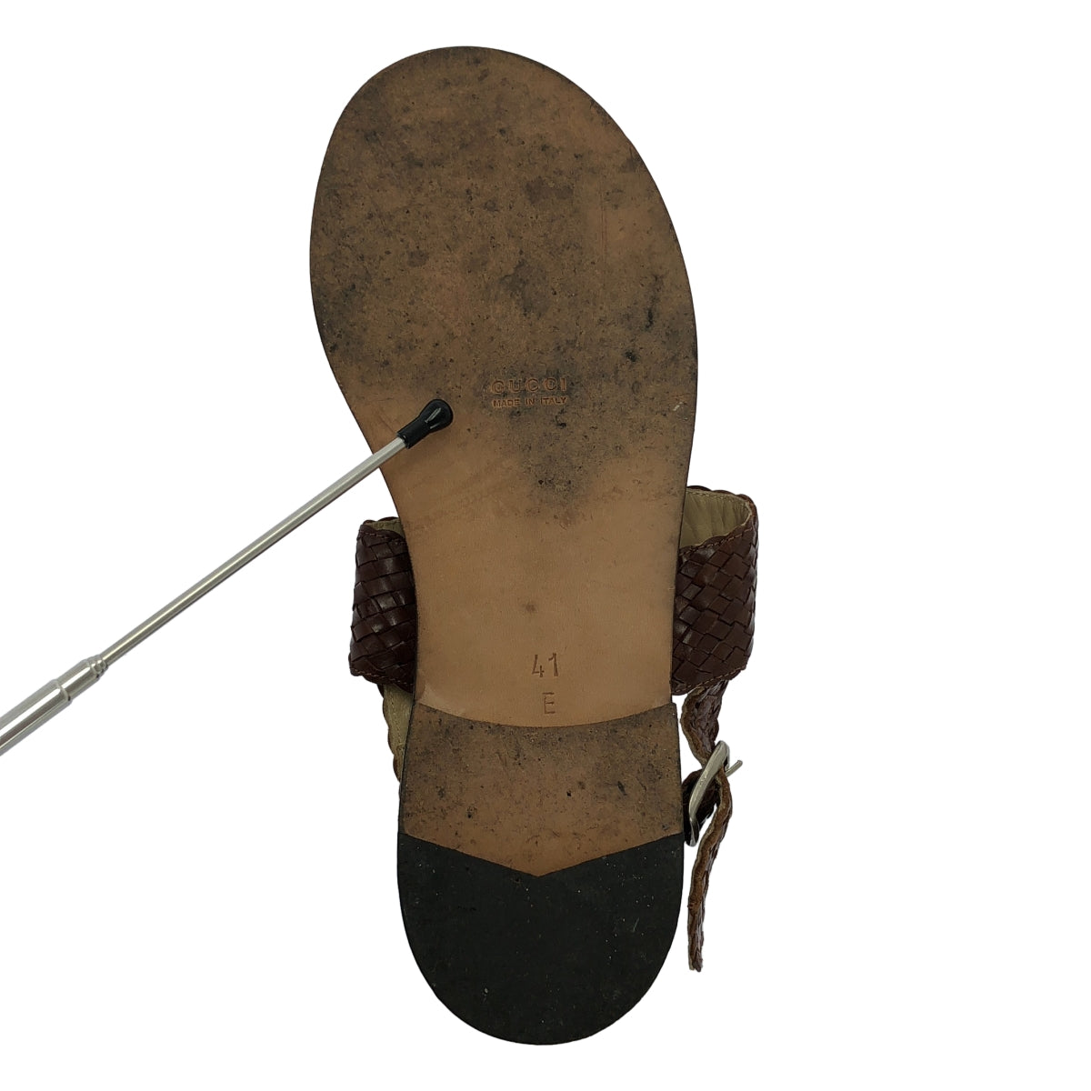 GUCCI | 編織網眼皮革搭扣涼鞋 | 41碼 | 棕色 | 男款