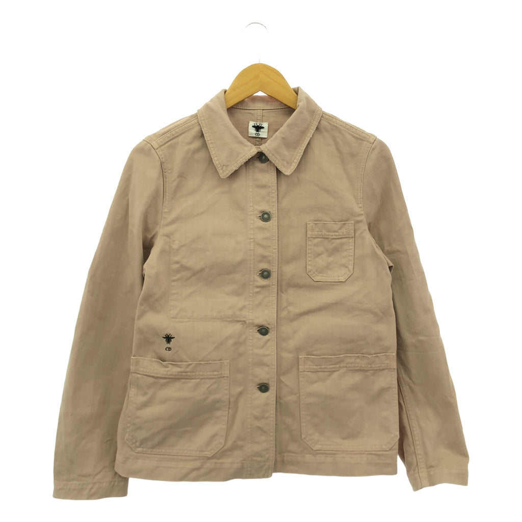 Christian Dior / クリスチャンディオール | Bee Embroidered Denim Jacket ダメージ加工 デニムジャケット | 38 | ピンクベージュ | レディース