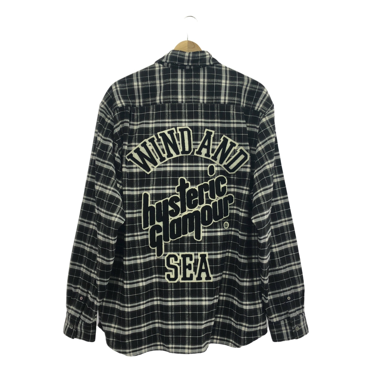 [品相良好] 風與海 / 風與海 | × HYSTERIC GLAMOUR / Hysteric Glamour 格紋貼布外套襯衫 |加大尺碼 |黑/白 |男士