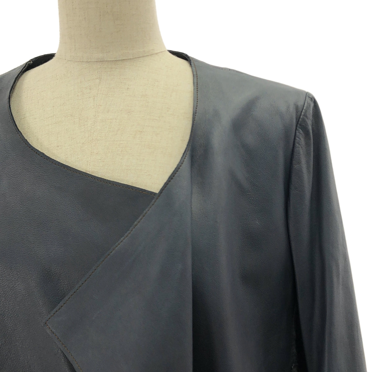 NIGEL PRESTON & KNIGHT / ナイジェルプレストンアンドナイト | セットアップ レザー 異素材 切替 レース装飾 ノーカラー ジャケット / サイドジップ スカート 総裏地 | M | レディース