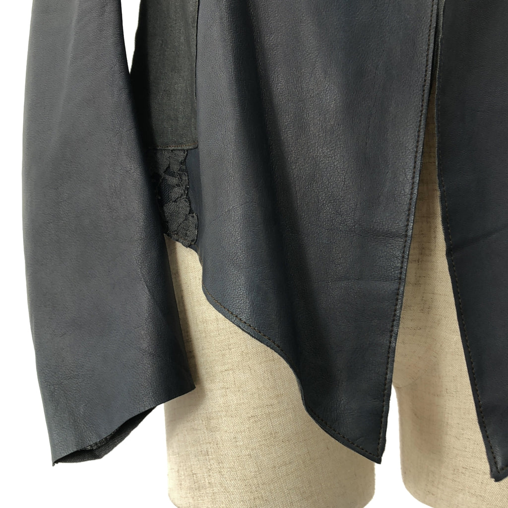 NIGEL PRESTON & KNIGHT / ナイジェルプレストンアンドナイト | セットアップ レザー 異素材 切替 レース装飾 ノーカラー ジャケット / サイドジップ スカート 総裏地 | M | レディース