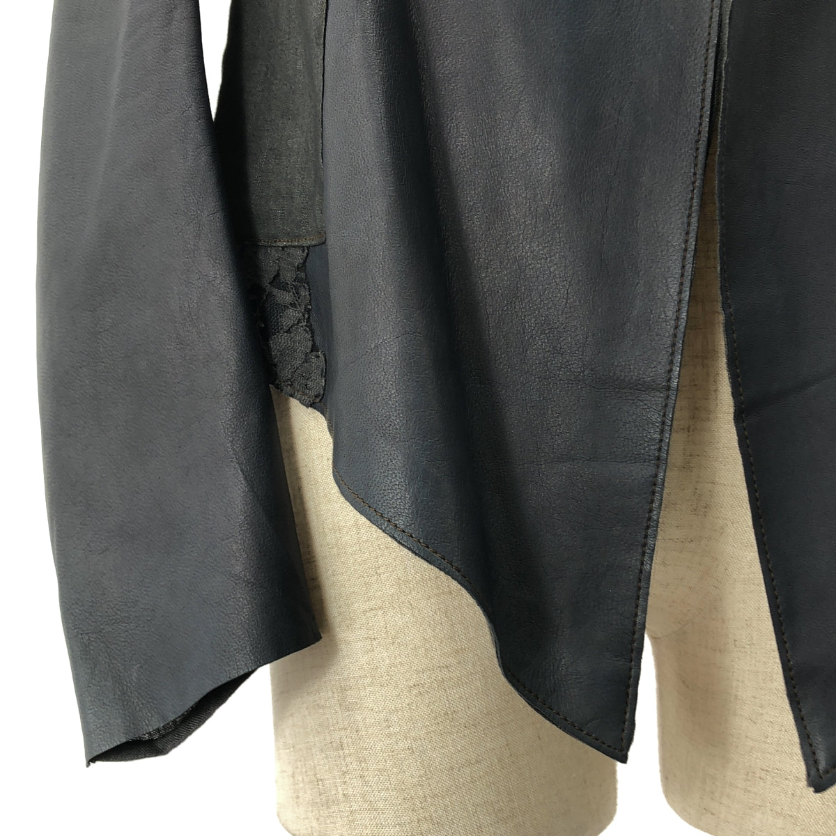 NIGEL PRESTON & KNIGHT / ナイジェルプレストンアンドナイト | セットアップ レザー 異素材 切替 レース装飾 ノーカラー ジャケット / サイドジップ スカート 総裏地 | M | レディース